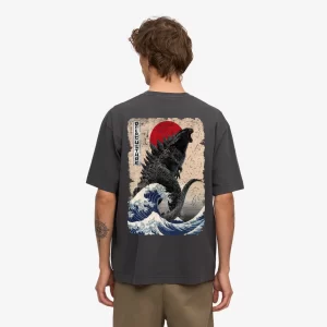 Playera DripCULTURE Oversized “Godzilla Gran Ola” Gris